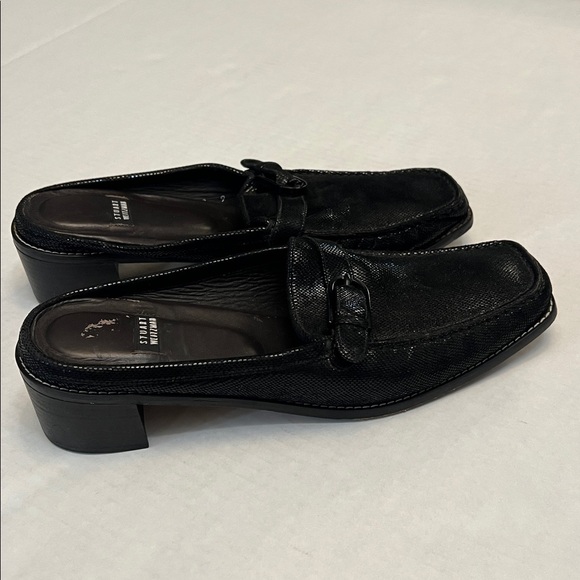 STUART WEITZMAN BLACK LEATHER MULES /SLIDES BLACK HEELS 9 - Picture 6 of 16